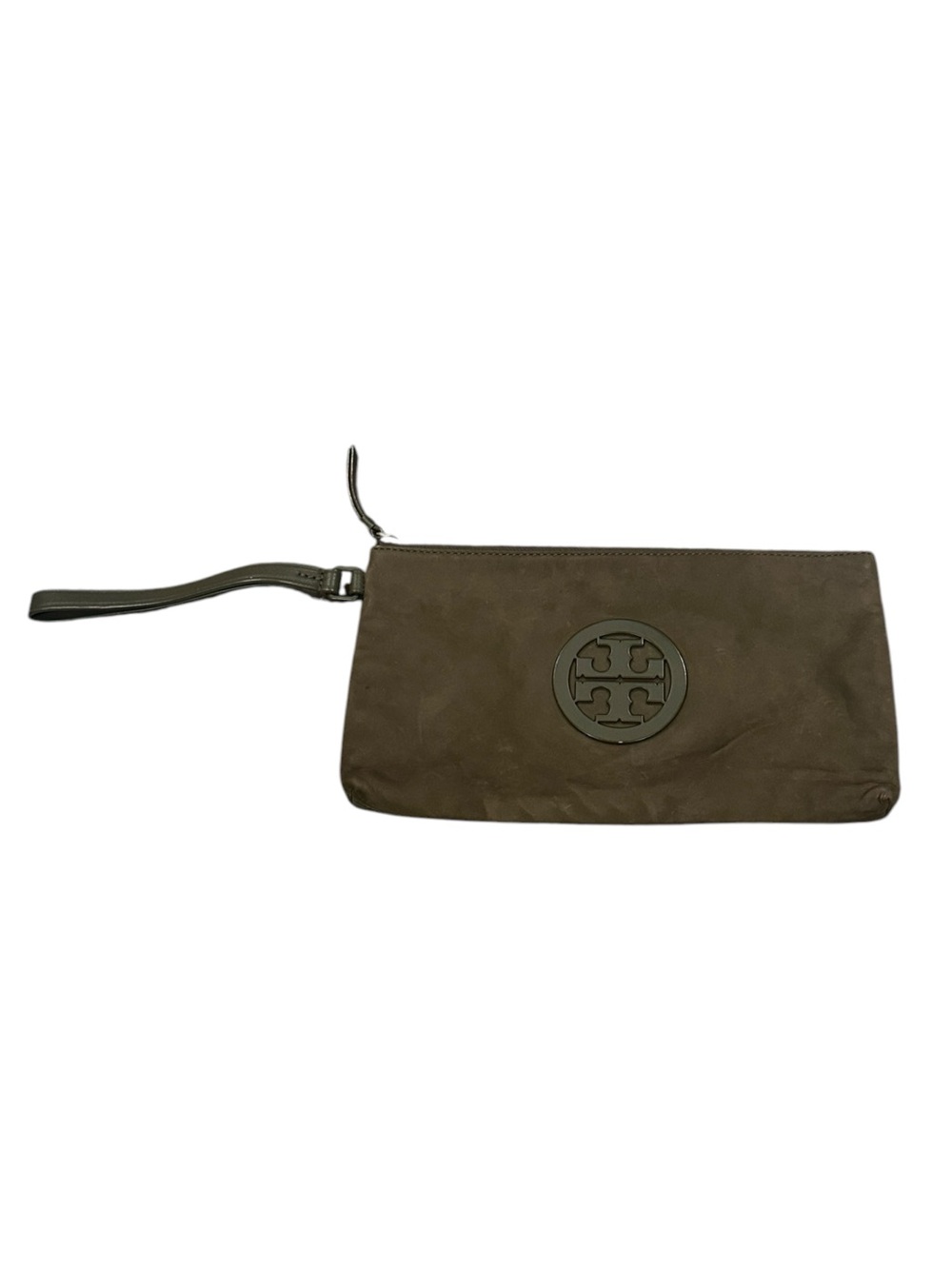 Tory Burch Olive Green Suede Leather Clutch Wristlet Bag